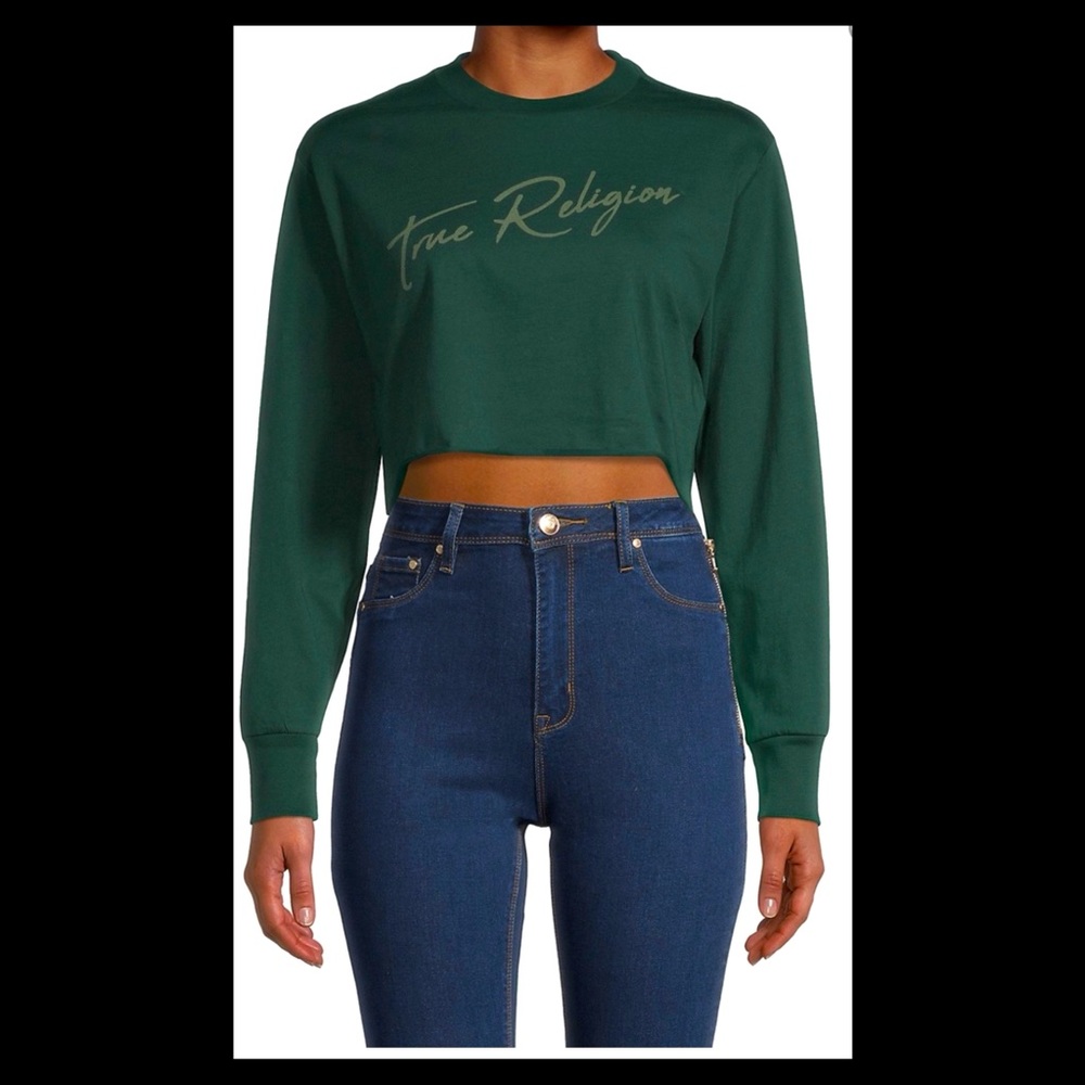 True Religion: Long-Sleeve Logo Crop Top